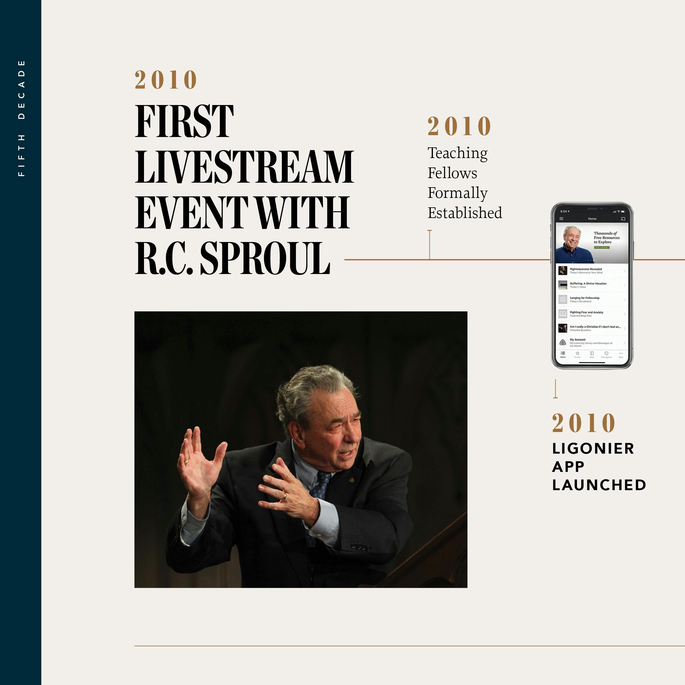 2010 :: First livestream event with R.C. Sproul :: 2010 :: Ligonier Teaching Fellows formally established :: 2010 :: Ligonier app launched