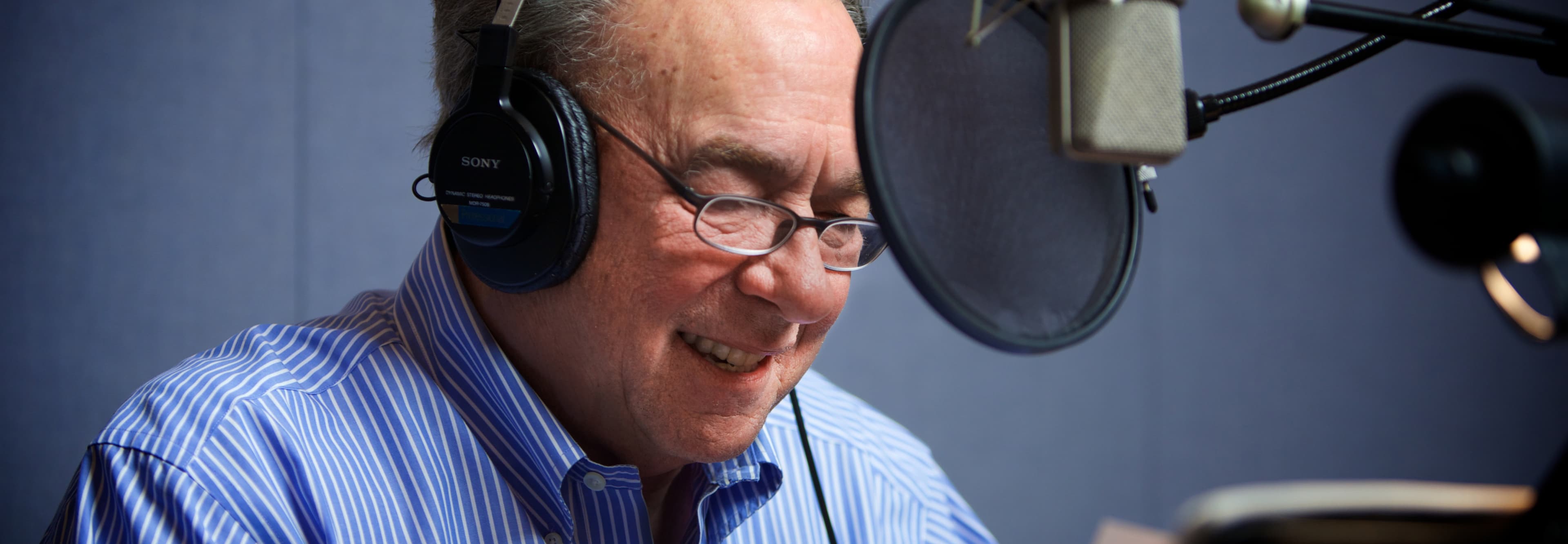 R.C. Sproul sitting at professional audio recording setup