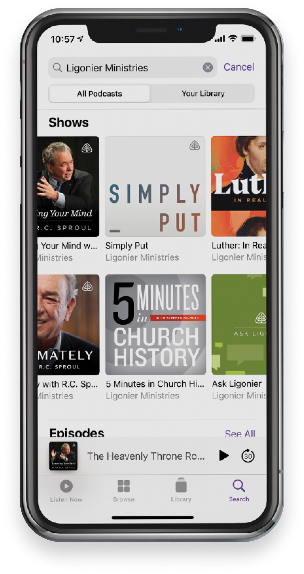 Ligonier Ministries podcast show listing on iPhone